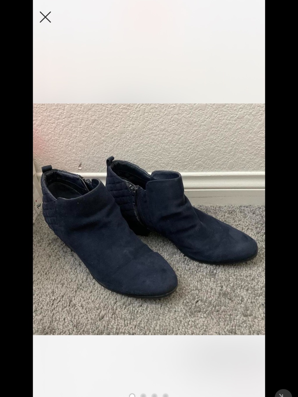 Style & Co. Navy Suede Ankle Booties with Quilted Heel